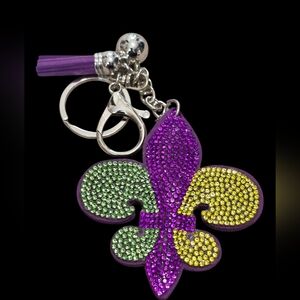 Purple and Yellow Fleur-de-Lis Bag Charm Keychain